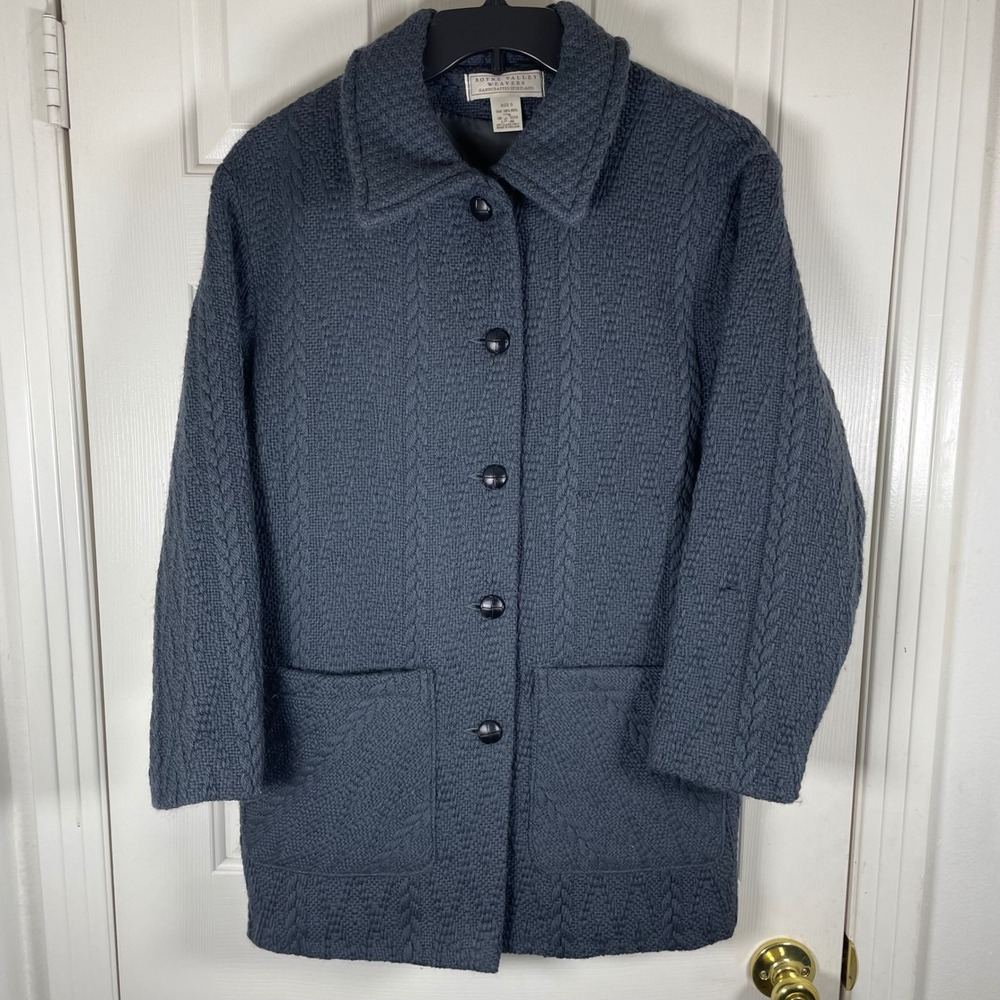 Boyne Valley Weavers Handcrafted Wool Cable Knit Coat Women's Small Ireland Grey - Picture 2 of 8